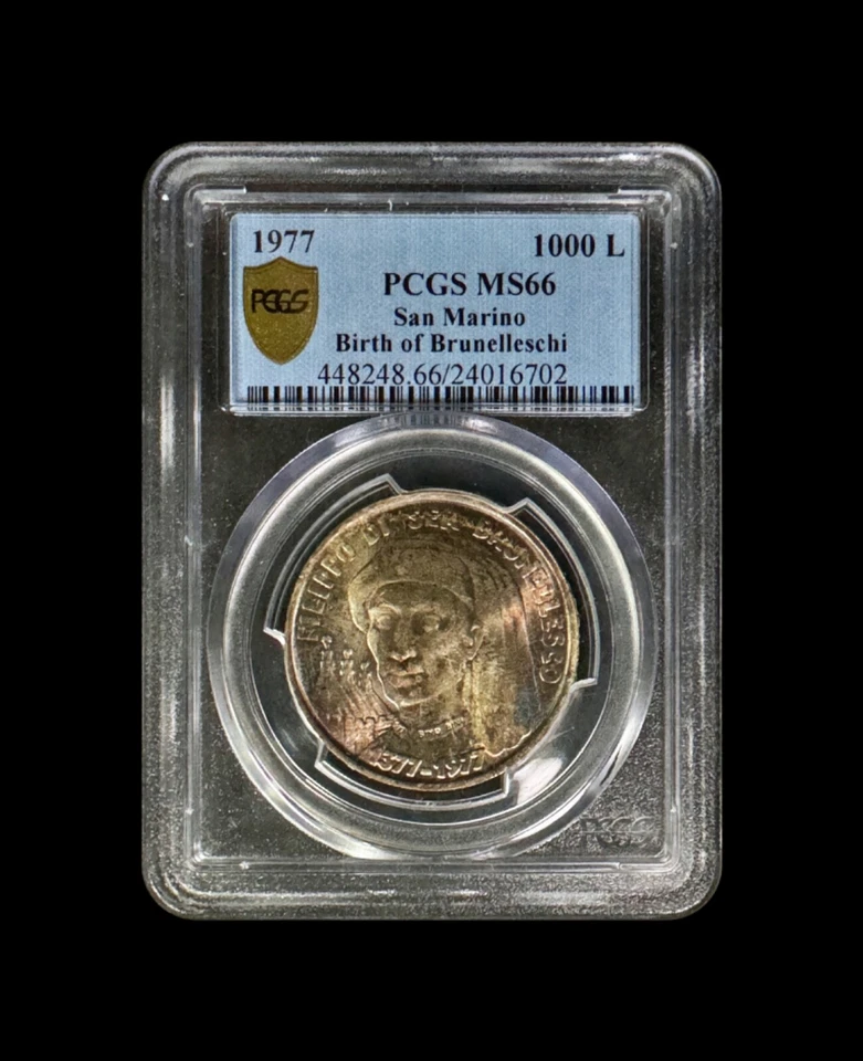 SAN MARINO. 1977, 1000 Lire, Silver - PCGS MS66 - Top Pop 🥇 Brunelleschi 🌈 - Image 2 of 4