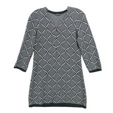 J. McLAUGHLIN Knit Mini Dress Geometric Pattern 3/4 Sleeve Gray White Size SMALL