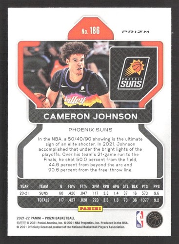 2021-22 Prizm Basketball Cameron Johnson Fast Break Disco #186 Suns - Picture 2 of 2