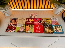 BN 60’s Retro Coasters (collectibles) put on display behind glass doorglass door
