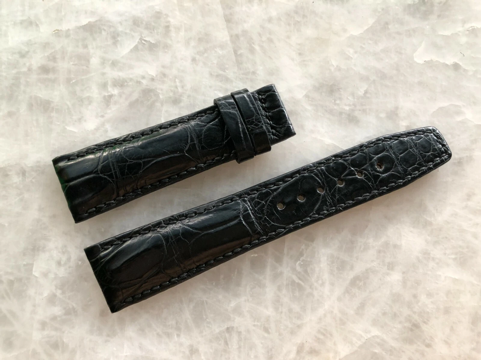 21mm/18mm Black Alligator Crocodile Embossed Leather Watch Strap Band