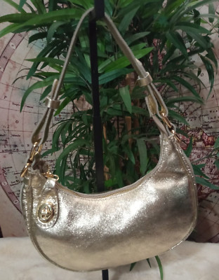 Tasche Handtasche Mini Bag Halbmond Damen Mädchen Echt Leder Gold