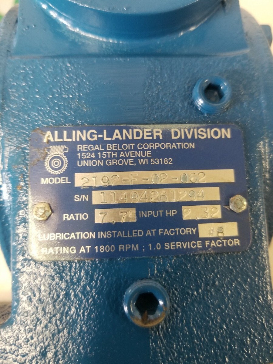 ALLING-LANDER SPEED REDUCER MODEL 2192-F-02-062 RATIO 7.75 ALLING-LANDER SPEED REDUCER MODEL 2192-F-02-062 RATIO 7.75
