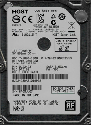HGST H2T10003272S 1TB 2.5'' SATA hard disk drive