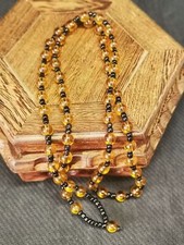 34cm Unique Yellow Nephrite Jade Hand-polish Round Beads Necklace/Rope R58