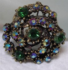 Vintage Big 1 1/4" Aurora Borealis Rhinestone Knot Shape Button