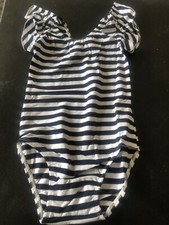 Flutter Sleeve Dark Navy Blue White Striped Stretch Handmade Size XL 6/7 New