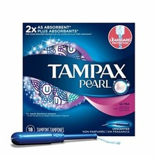 Tampax Pearl Plastic Unscented Tampons, Ultra Absorbency Absorbent 18 Count