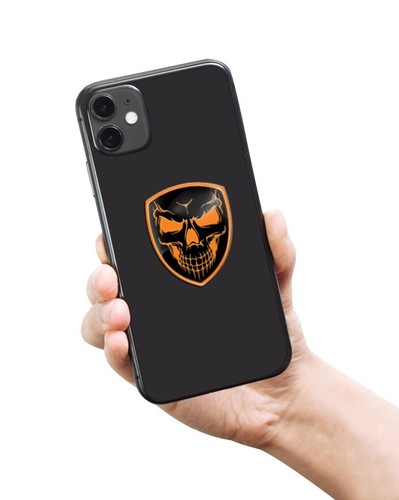 2 x 3D Silikon Aufkleber Motorrad Fahrrad Helm Laptop Skull Schädel Orange - Bild 8 von 9