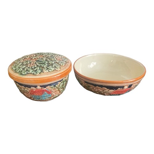 JABONERA DE AFEITAR CON TAPA Y TAZÓN EXTRA SANYO JAPÓN PORCELANA ALTO RELIEVE - Imagen 4 de 11