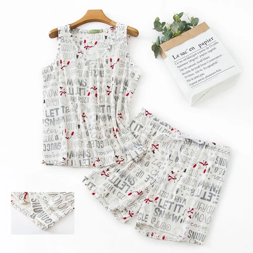 Damen Baumwolle Pyjama Set Ärmellos Oberteil Unterteil Shorts Nachtwäsche Weich Nachtwäsche - Bild 53 von 67