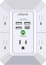 QINLIANF Wall Charger Surge Protector, 5 Outlets + 4 USB Ports