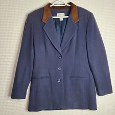 Lands End Womens 12 USA Made Blue Wool Blazer Jacket w/Liner