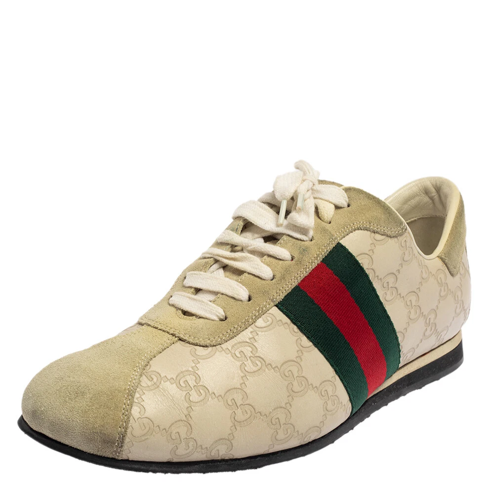 Baskets basses Gucci crème daim et toile cuir pointure 43,5