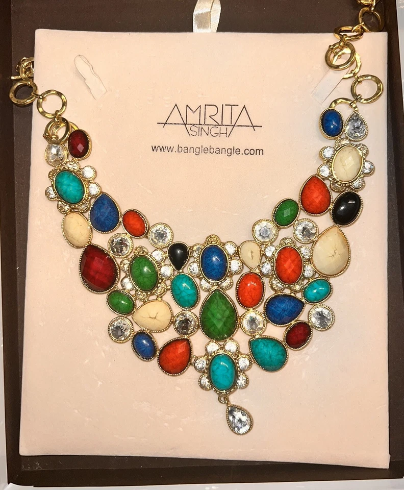 COLAR AMRITA SINGH TOM DOURADO multicolorido BIB STATEMENT NOVO COM ETIQUETAS Pedra Grande - Imagem 2 de 2