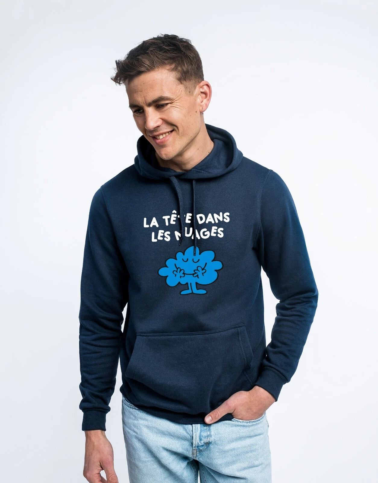 Men's Hoodie - HEAD IN THE CLOUDS 2. Navy Blue Color