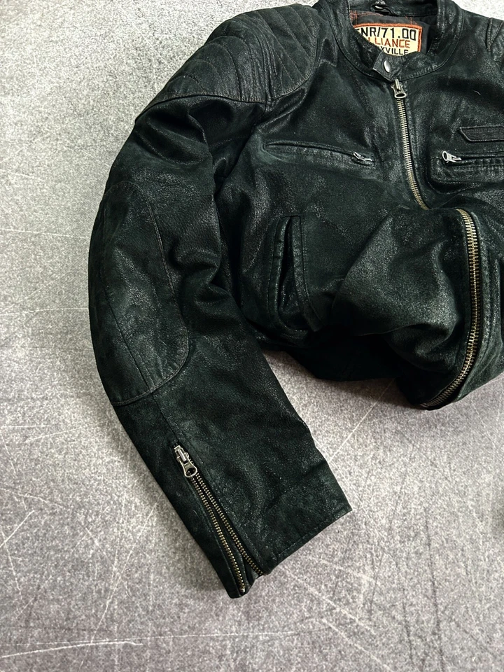 Chaqueta de Cuero Kanye Recortada Estilo Japonés De Colección Y2K Foto 3 de 4