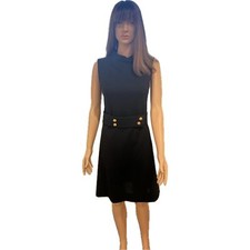Wool Little Black Dress LBD with Gold Button details