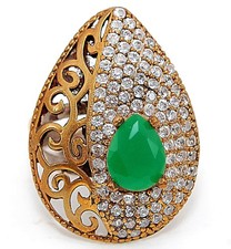 Ottoman Empire Style 6CT Treated Emerald 925 Sterling Silver Ring Sz 9 HB4