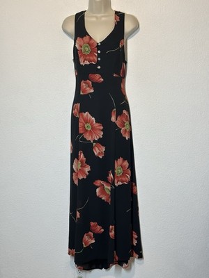 Vtg 90s CDC Caren Desiree Maxi Dress Poppy Floral Chiffon Open Crisscross Grunge
