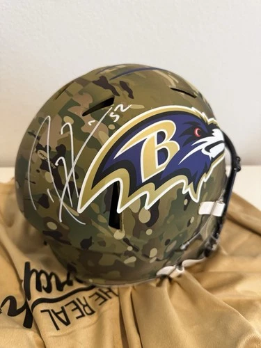 Ray Lewis Autographed Full Size Replica Helmet Camo Baltimore Ravens Beckett COA
