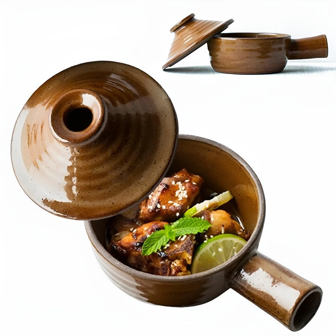 Egg Cooker Microwave Safe Ceramic with Dome Chimney Lid and Hollow Handle