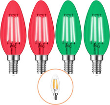 4 Pack Filament E12 Candelabra Led Christmas Light Bulbs - 4w 40 Watt Equivalent