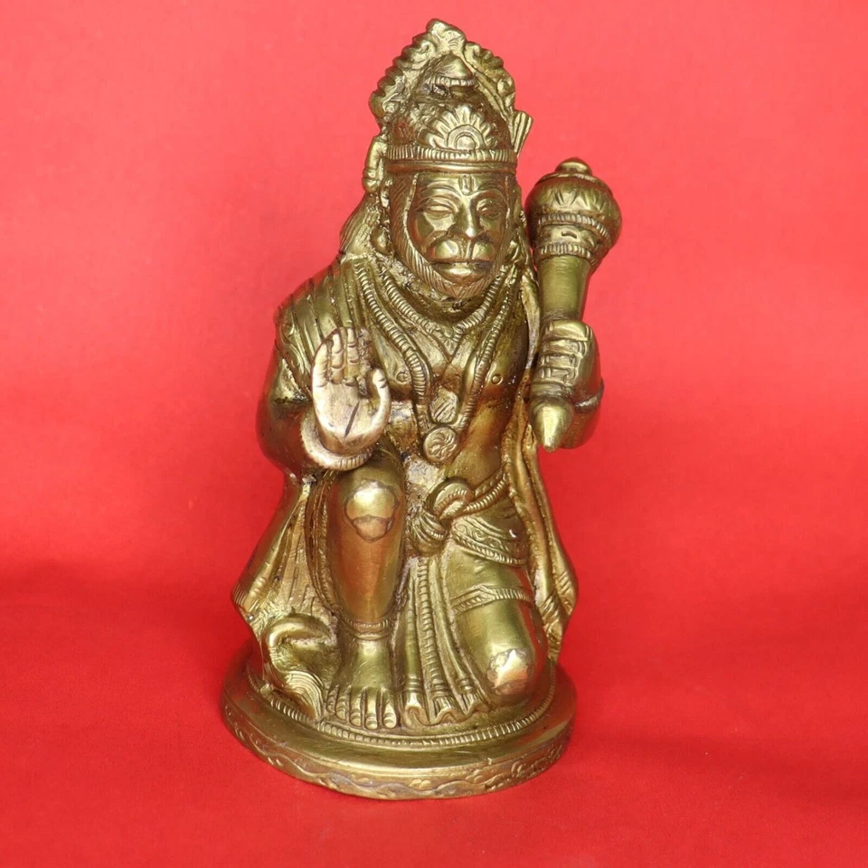 Lord Bajrang Bali Hanuman Sculpture Statue Handmade Brass Home Decor Figurine - Image 4 of 4