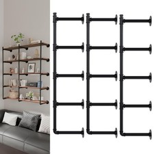 Industrial Pipe Shelf Brackets Wall Mount, Open Black Pipe Shelving for Kitch...