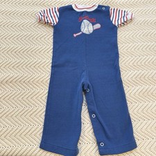 Healthtex Jumpsuit Toddler Boys 24 Mos Blue Retro Baseball USA Made VTG Jumpsuit