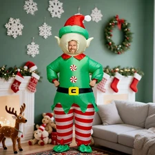 7ft Christmas Elf Inflatable Costume Full Body Blow Up Xmas Cosplay Party Suit