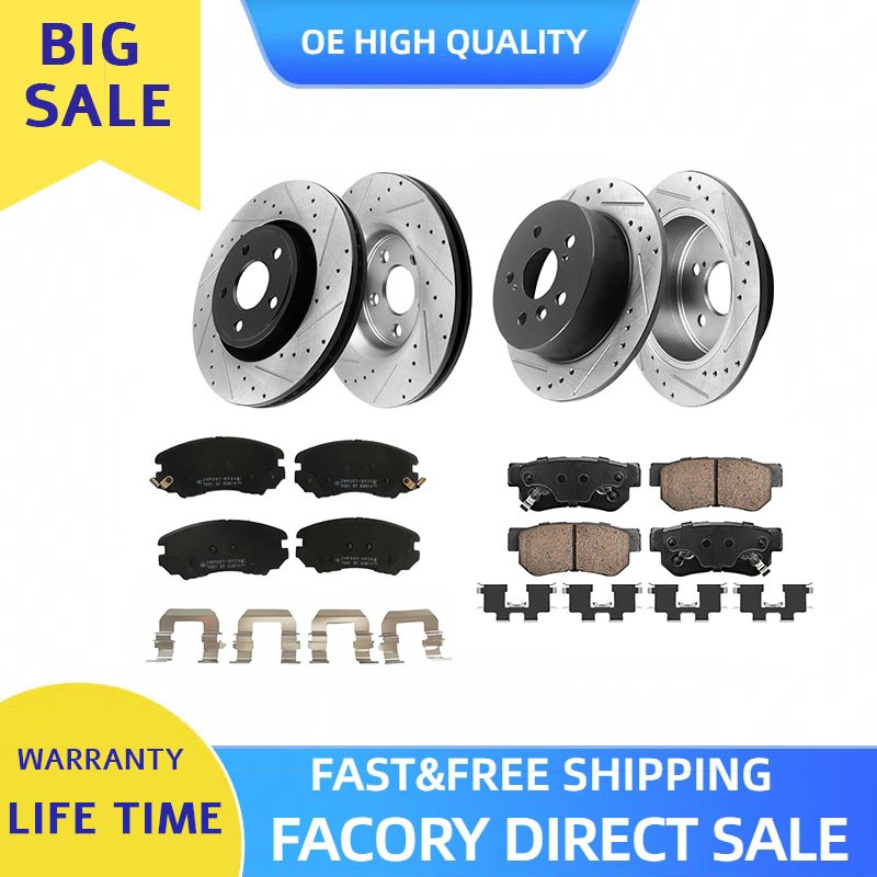 Front Rear Drilled Slotted Brake Rotors and Pads for 2007-2010 Hyndai Elantra