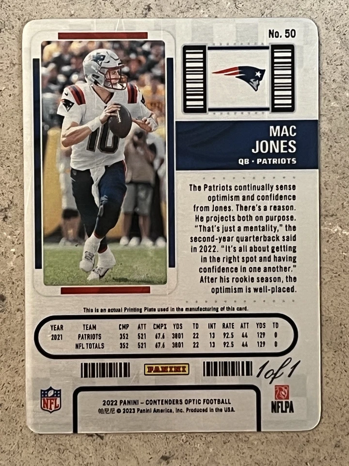 2022 Contenders Optic Mac Jones Yellow Printing Plate 1/1 🏉🏉 - Image 2 of 2