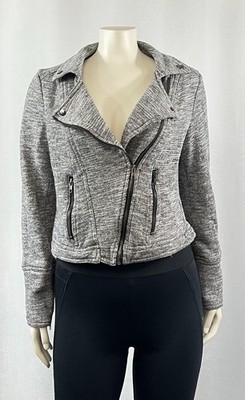 Market & Spruce Women's Heather Gray Crop Jacket Zip Pockets Size L