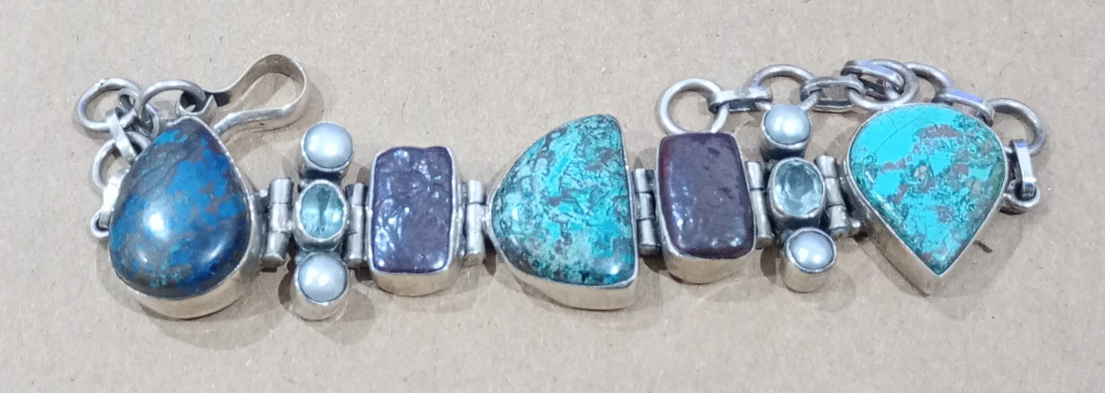 Solid Indian 925 Silver Multi Stone Bracelet Turq… - image 7