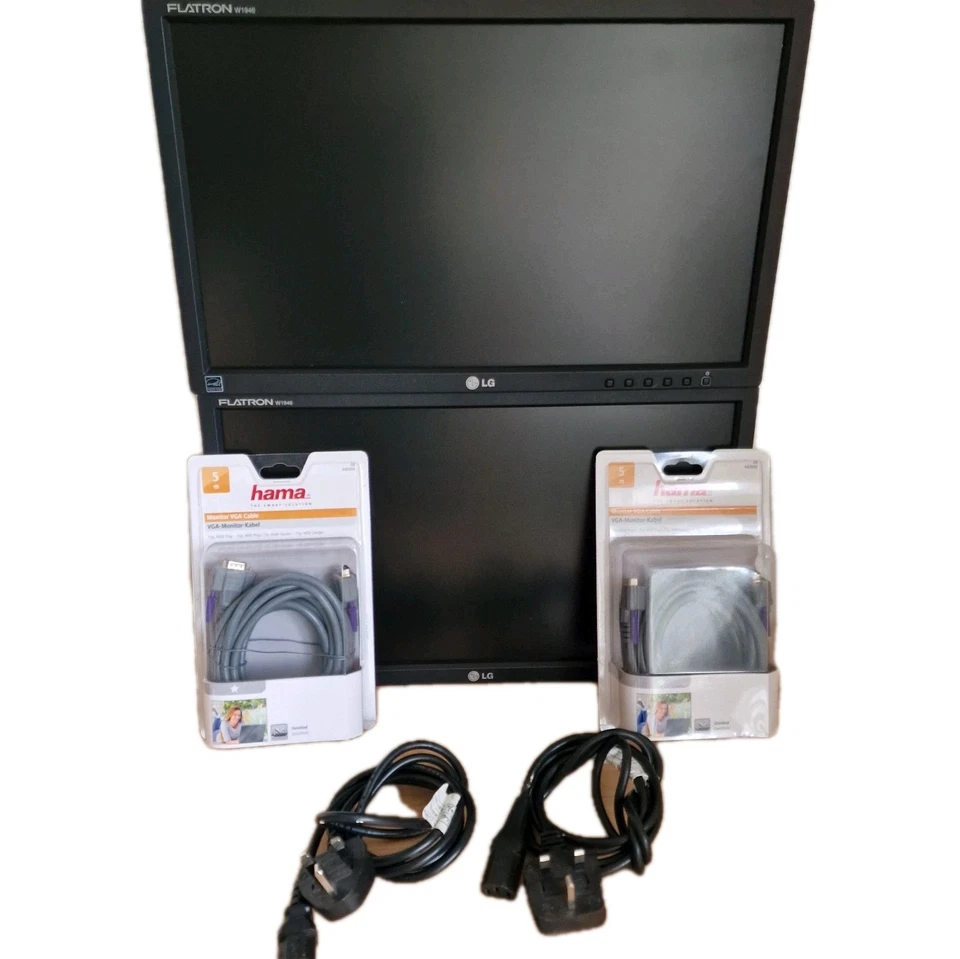 Pair of LG Flatron W1946S-BF 19 inch VGA 1366x768 Monitors with Cables, cctv - Image 2 of 4