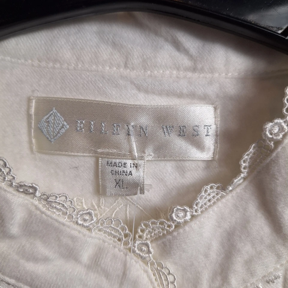NUEVO CON ETIQUETAS $ EILEEN WEST Camisón Franela Bordado Talla XL Blanco con Bolsillos Cottagecore Foto 3 de 4