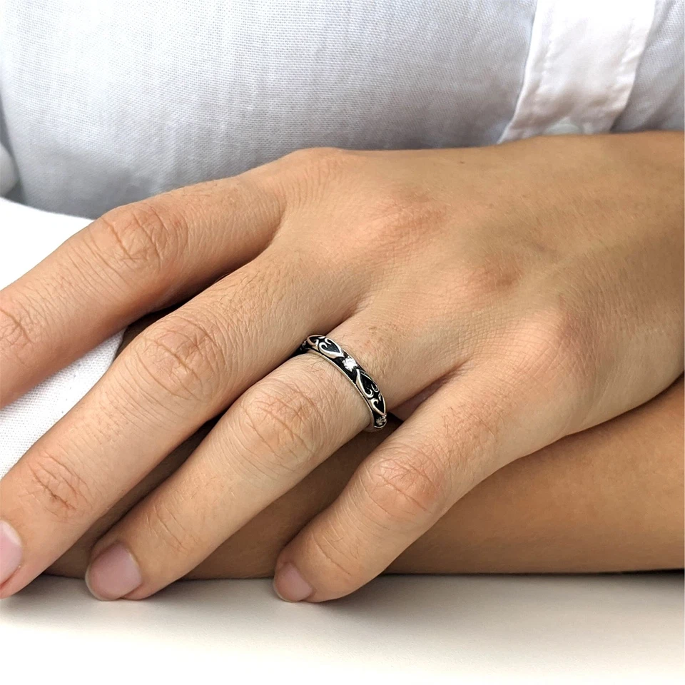 Silverly Anello Impilabile Zirconi Cubici Cuore Argento Sterling .925 Ossidato - Immagine 4 di 4