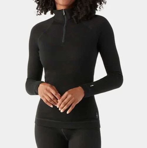 SMARTWOOL 1/4 Zip Black Thermal Merino Base Layer Top SW002828001 Womens M *NEW*