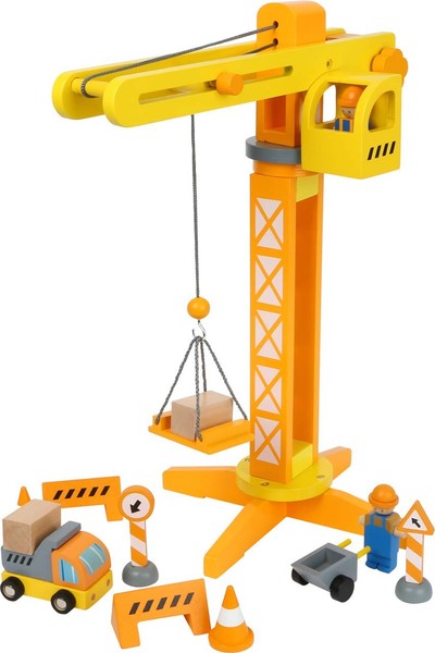 Small Foot Baukran Mit BaustellenzubehöR Aus Holz, Spiel-Set FüR Kinder Ab 3 Jah-image