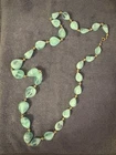 Vintage Green Glass Beaded Necklace – Gold Tone Clasp – Costume Jewelry