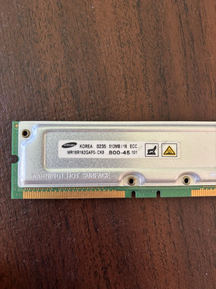 Samsung 512MB 800-45 PC800 ECC RIMM RDRAM Memory MR18R162GAF0-CK8 HP 1818-8458 - Image 2 of 4