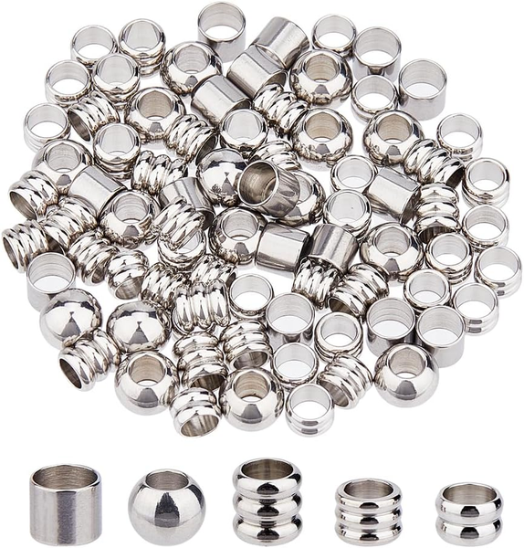 80 StüCk 5 Stile Edelstahl Paracord Perlen GroßE Loch EuropäIscheperlen Edelstah-image