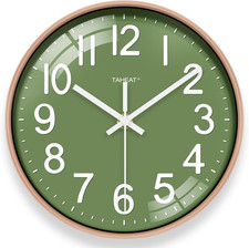 TAHEAT Wall Clock, Silent Green & Gold Unusual Modern Decorative Clock for Kitch