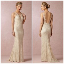 BHLDN Catherine Deane Yasmin Illusion Lace Wedding Gown Ivory $2000 Sz 2