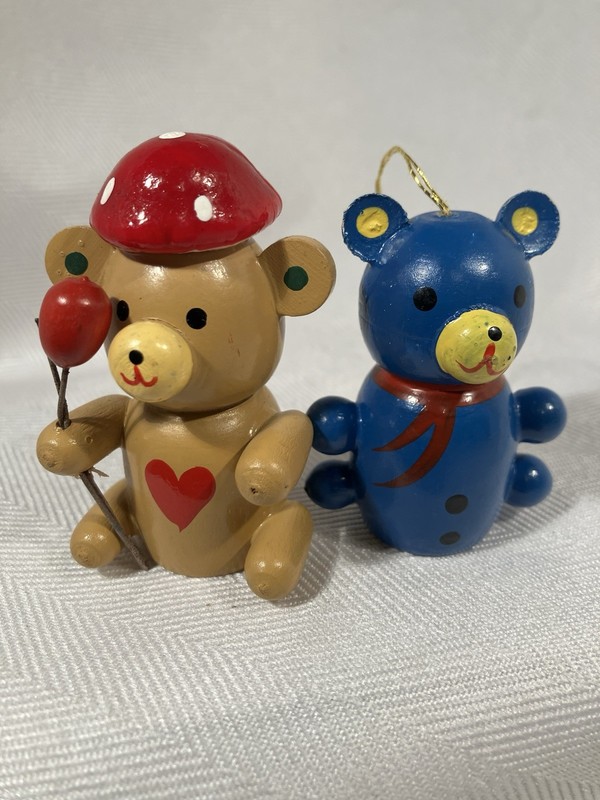 Vintage Wood Teddy Bear Christmas Ornaments 