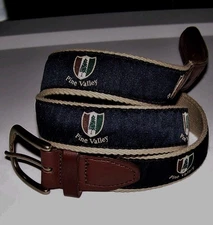 YRI Embroidered Canvas & Leather Ribbon Golf Belt PINE VALLEY GOLF CLUB 36 Navy