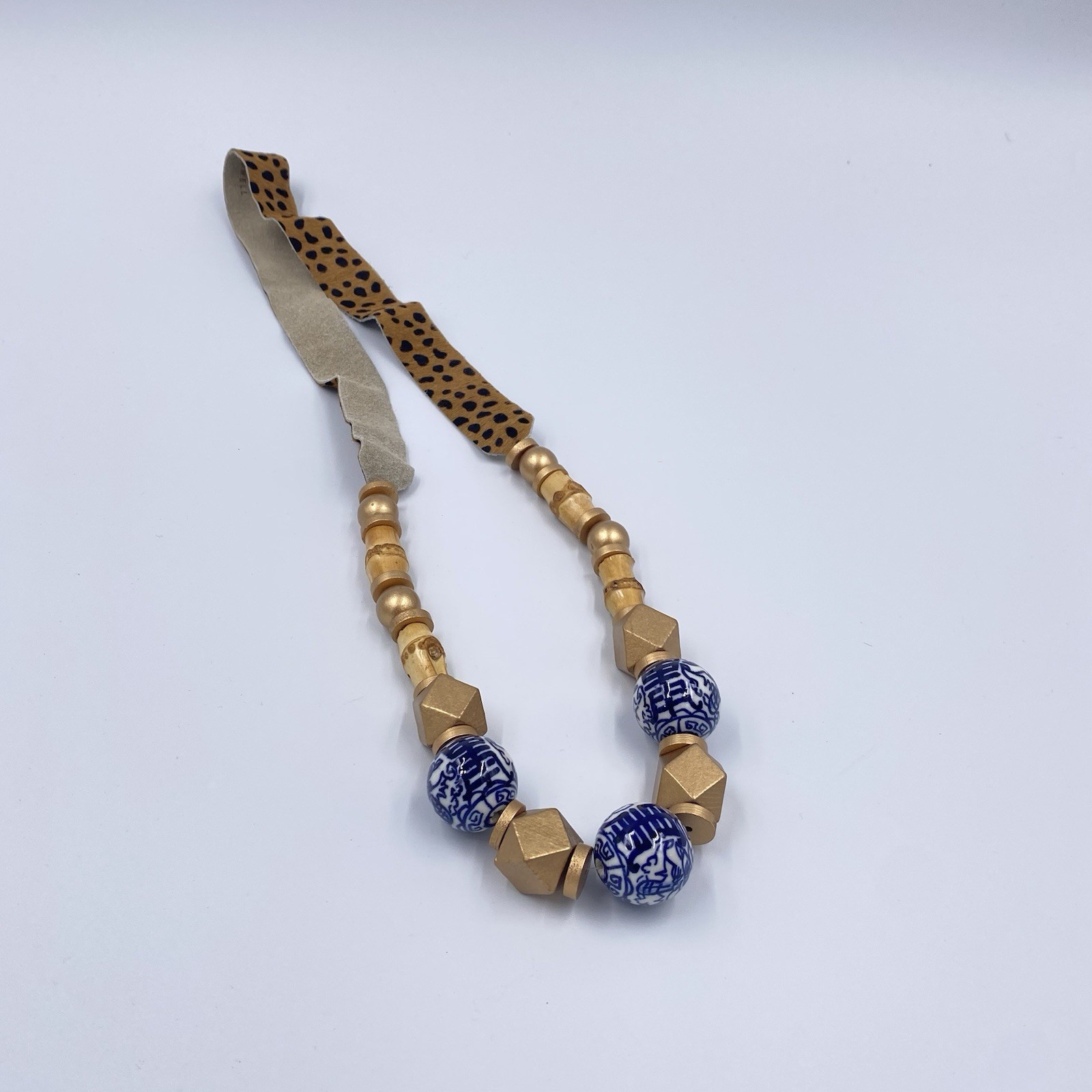 Michelle McDowell Statement Necklace Leather Leop… - image 2