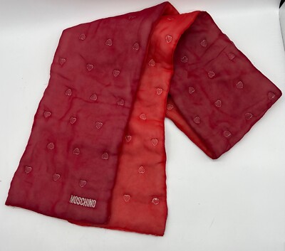 Moschino red scarf with silver emroidered hearts & logo 54'' X 6'' (Missing tags)