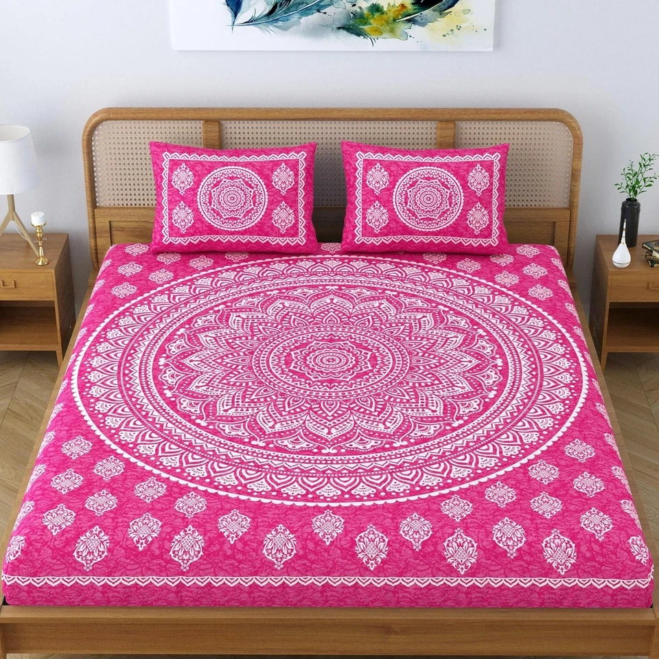 Простыня с принтом Jaipuri для двуспальной кровати King хлопковая смесь традиционная мандала - Изображение 3 из 4